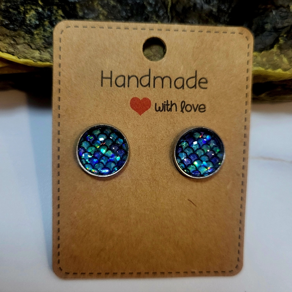Handmade Mermaid Scale Style Earrings - Iridescent Sparkle